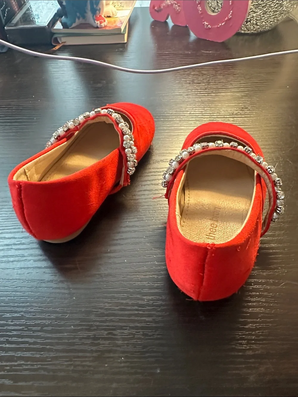 Girls Red Jeweled Mary Jane Dress Shoes